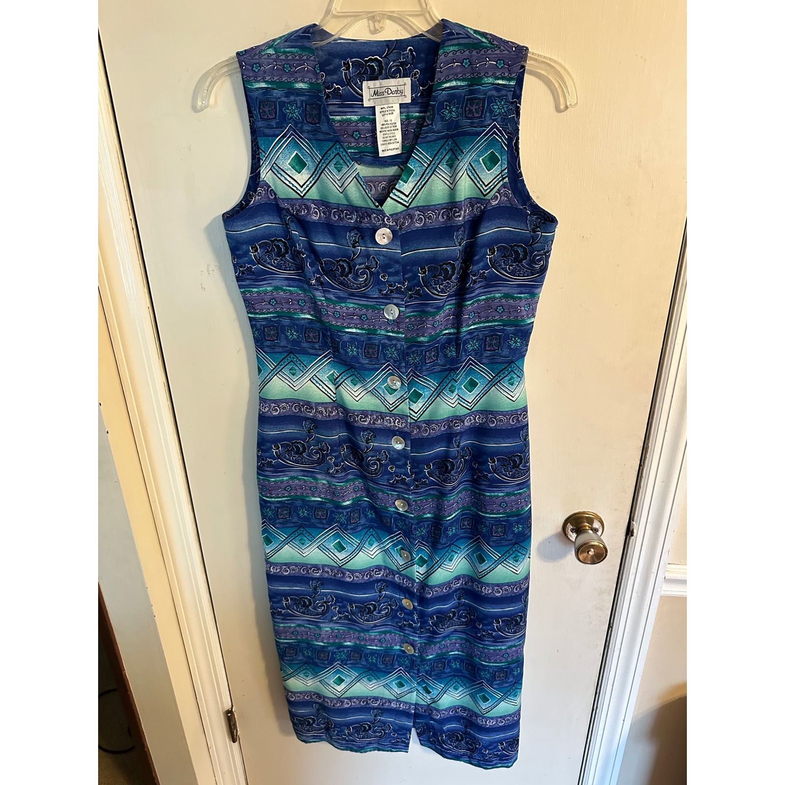 Miss Dorby Vintage Blue & Aqua Mermaidcore Button Midi Dress Woman's 12